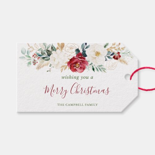 Merry Christmas  Classic Gold White Floral Gift Tags