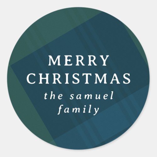 Merry Christmas classic holiday plaid personalized Classic Round Sticker