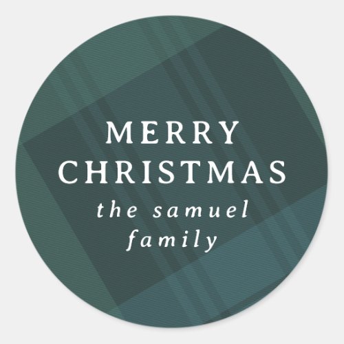 Merry Christmas classic holiday plaid personalized Classic Round Sticker