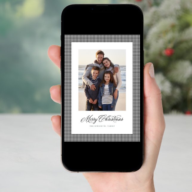 Merry Christmas classic houndstooth one photo Holiday Card (Front Digital)