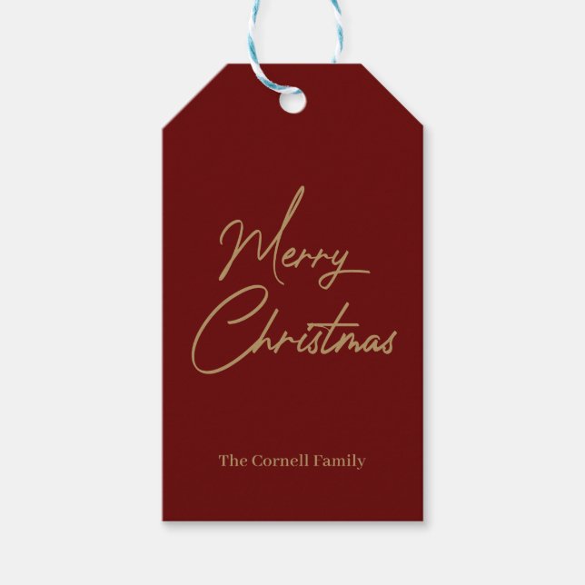 Merry Christmas Classic Maroon  Gift Tags (Front)