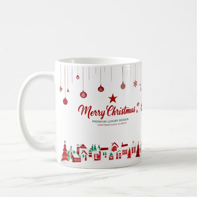 Merry Christmas Classic Mug – Red & Green Village  (Left)