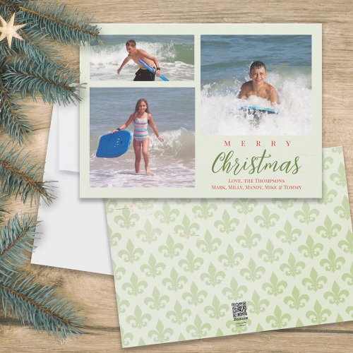 Merry Christmas Classic Multi Photo Fleur De Lis Holiday Card