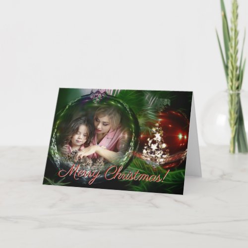 Merry Christmas Classic Ornament Photo Frame Holiday Card
