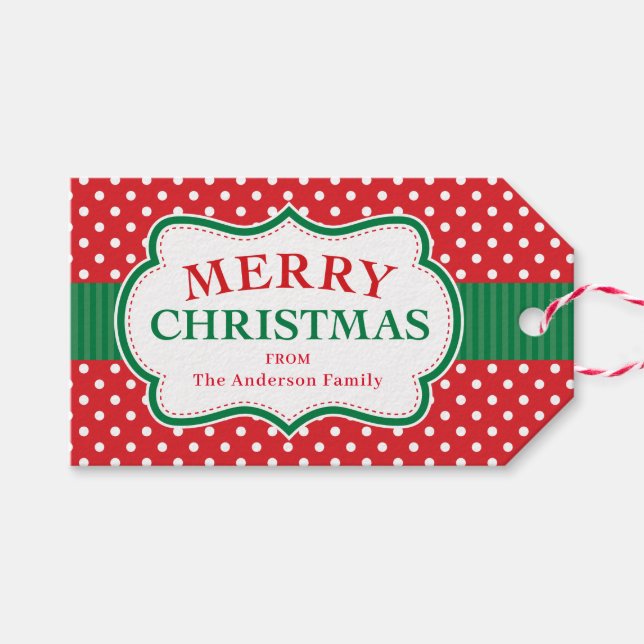 Merry Christmas Classic Personalized Gift Tag (Front (Horizontal))