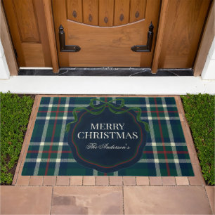 Merry Christmas Classic Preppy Tartan Plaid Doormat