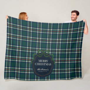 Merry Christmas Classic Preppy Tartan Plaid Fleece Blanket