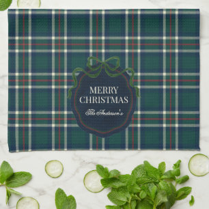 Merry Christmas Classic Preppy Tartan Plaid Kitchen Towel