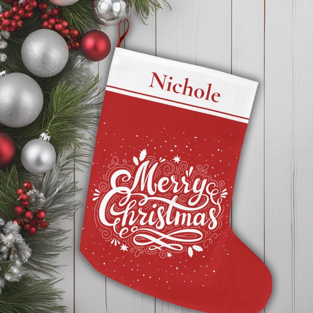 Merry Christmas Classic Red and White Personalized Large Christmas Stocking (Merry Christmas Classic Red and White Personalized Large Christmas Stocking)