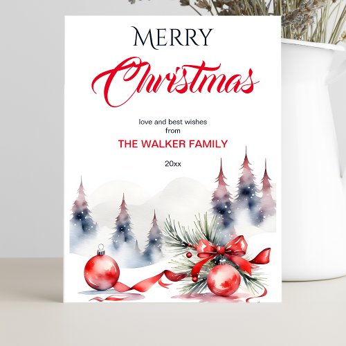 Merry Christmas classic red baubles and pines Holiday Postcard