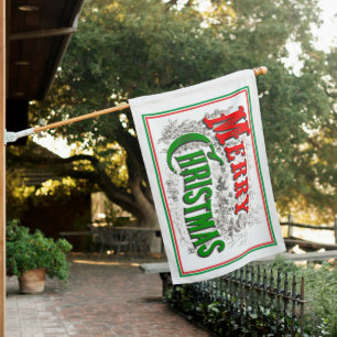 Merry Christmas Classic Red Green Holiday House Flag
