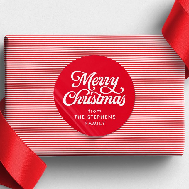 Merry Christmas classic red holiday gift  Classic Round Sticker (Creator Uploaded)
