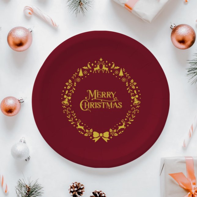 Merry Christmas Classic Red Holiday Paper Plates (Merry Christmas Classic Red Holiday Paper Plates)