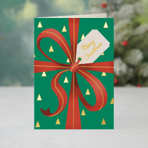 Merry Christmas Classic Red Ribbon Gift Foil Holiday Card