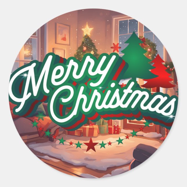 Merry Christmas Classic Round Sticker (Front)