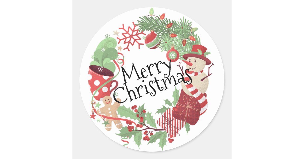 Merry Christmas Classic Round Sticker | Zazzle