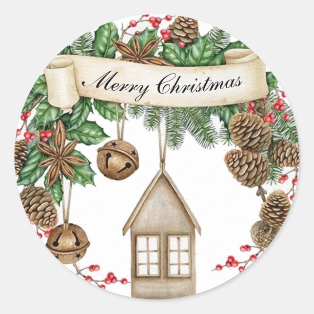 Merry Christmas Classic Round Sticker (Front)