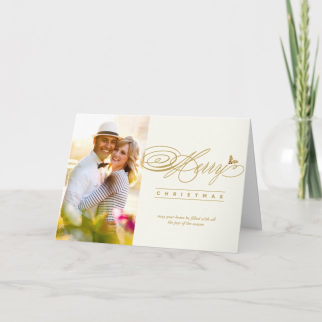Merry Christmas Classic Script Calligraphy Photo Holiday Card (Front)