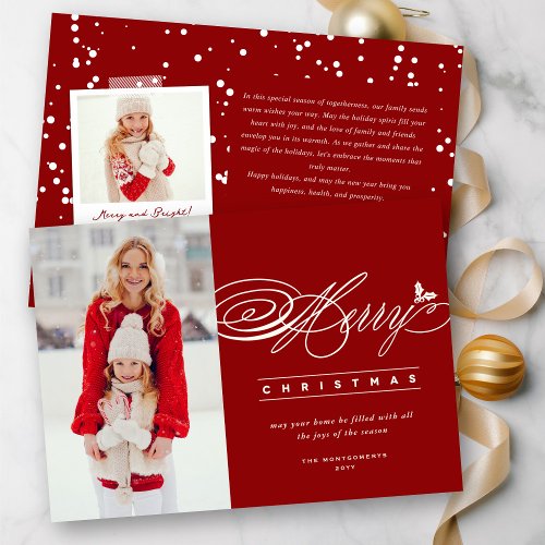 Merry Christmas Classic Script Photo Elegant Chic Holiday Card