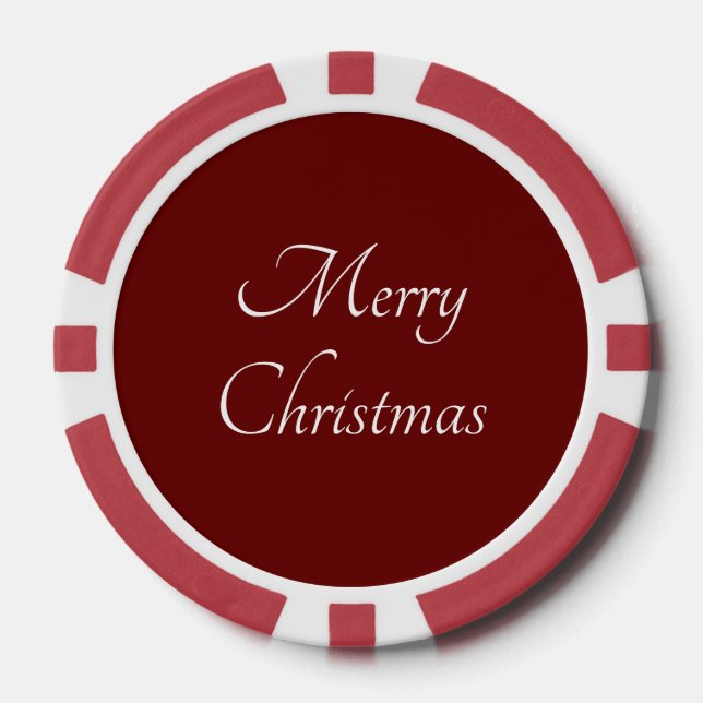 Merry Christmas Classic Script Simple Red Poker Chips (Front)