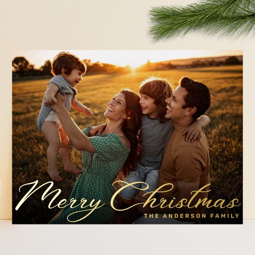 Merry Christmas Classic Traditional Gold Photo Foil Holiday Postcard