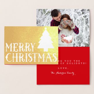 Merry Christmas Classic Tree Photo Theme Foil Card