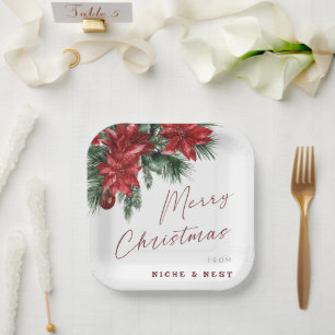 Merry Christmas Classic Wreath Christmas Party Paper Plates