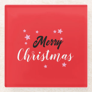 Merry Christmas Classical Unique Minimalist Plain Glass Coaster
