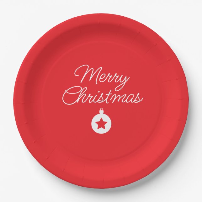 Merry Christmas Classical Unique Minimalist Plain Paper Plates (Front)