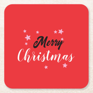 Merry Christmas Classical Unique Minimalist Plain Square Paper Coaster