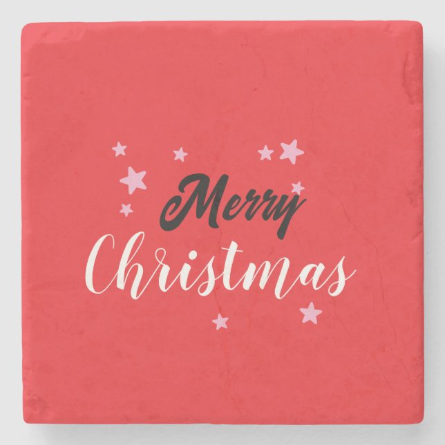 Merry Christmas Classical Unique Minimalist Plain Stone Coaster (Front)