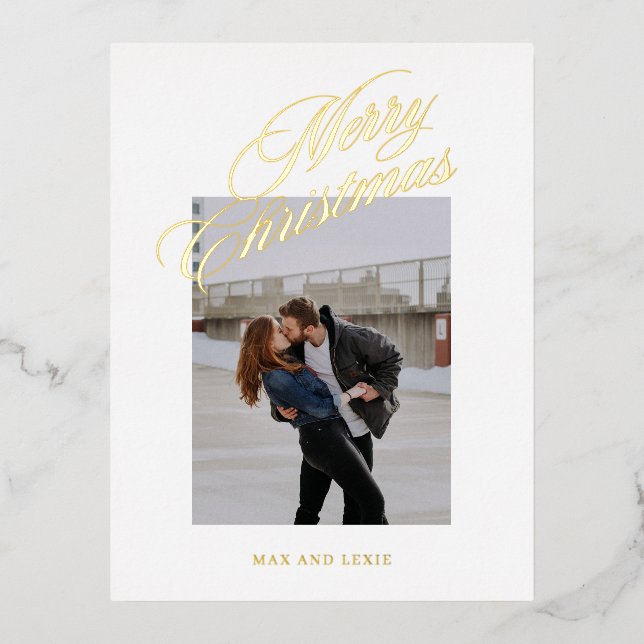 Merry Christmas Classically Scripted  Foil Holiday Postcard (Front)