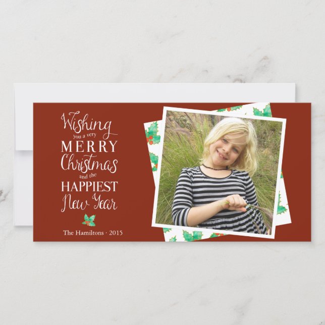 Merry Christmas Classy Lettered Holiday Photocard (Front)