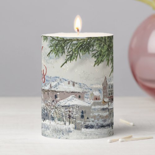 Merry Christmas Claude Monet Pillar Candle