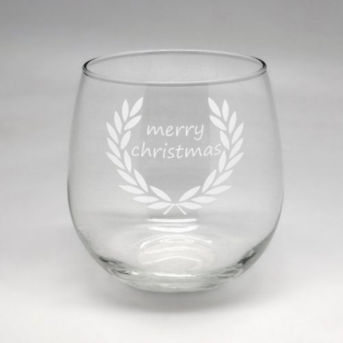 Merry Christmas Clear Stemless Wine Glass 