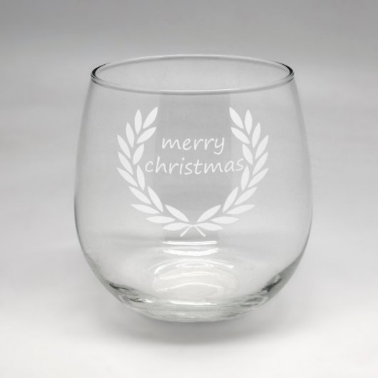 Merry Christmas Clear Stemless Wine Glass (Front)