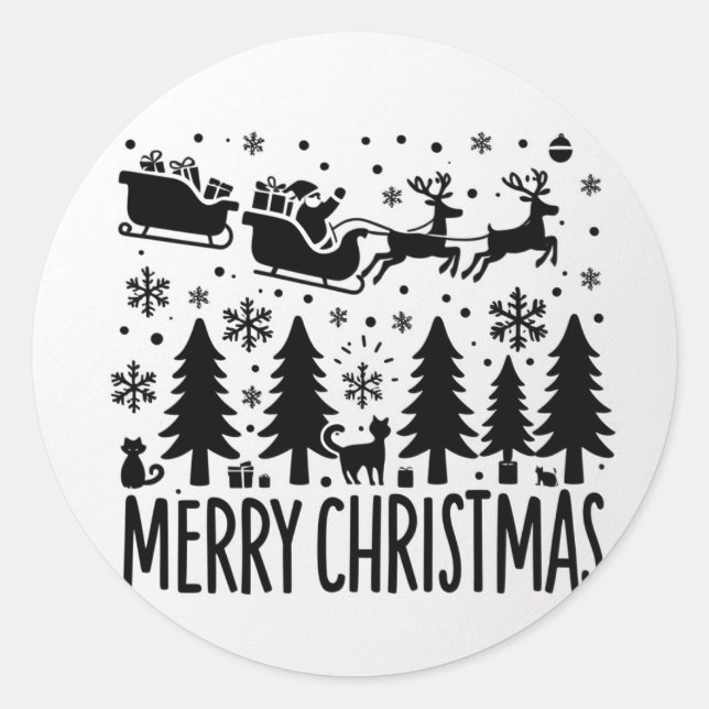 MERRY CHRISTMAS clip art black Classic Round Sticker (Front)
