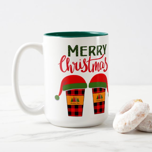 Merry Christmas Clothing Two-Tone Coffee Mug (With Donut)