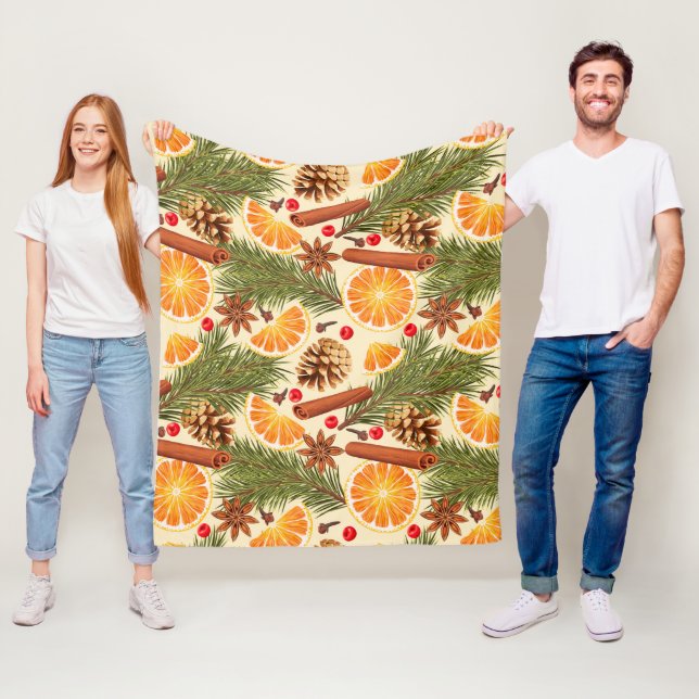 Merry Christmas Clove Pine Cone Cinnamon Orange Fleece Blanket (In Situ)