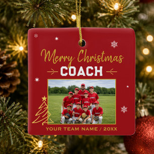 Merry Christmas Coach Personalized Team Photo Ceramic Ornament
