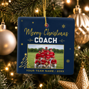 Merry Christmas Coach Personalized Team Photo Ceramic Ornament