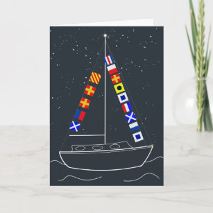 Merry Christmas - Code Flags Sailboat Card