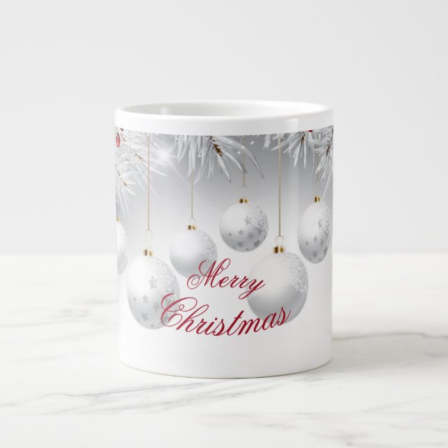 Merry Christmas coffee mug with gray spheres (Front)
