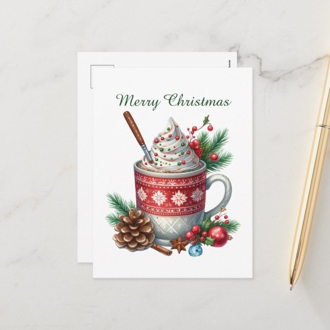 Merry Christmas coffee snowman  Holiday Postcard (Front/Back In Situ)