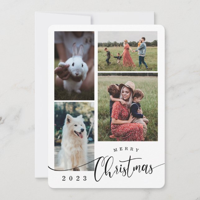 Merry Christmas  collage 4 Photo  Holiday Card (Front)