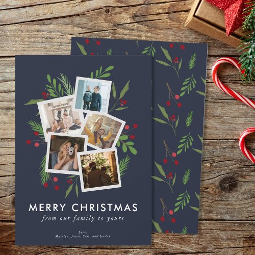 Merry Christmas Collage Custom Modern Holly Holiday Card