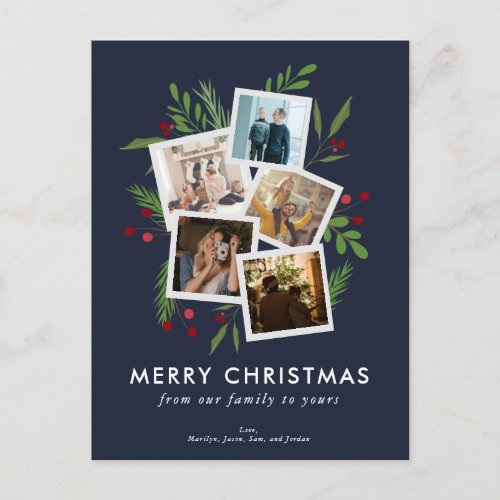 Merry Christmas Collage Custom Modern Holly Holiday Postcard