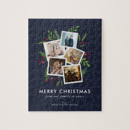 Merry Christmas Collage Custom Modern Holly Jigsaw Puzzle