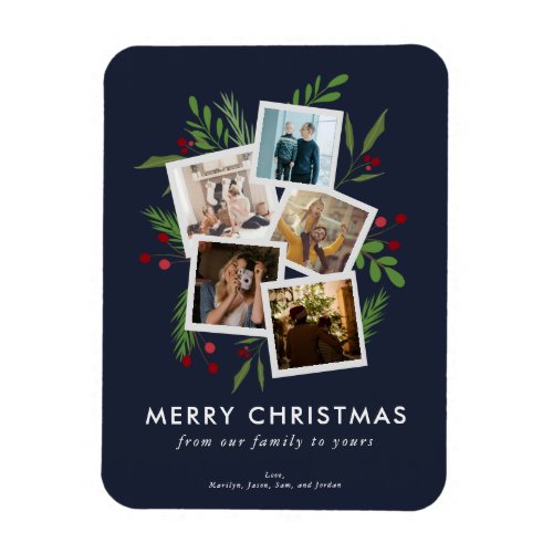 Merry Christmas Collage Custom Modern Holly Magnet