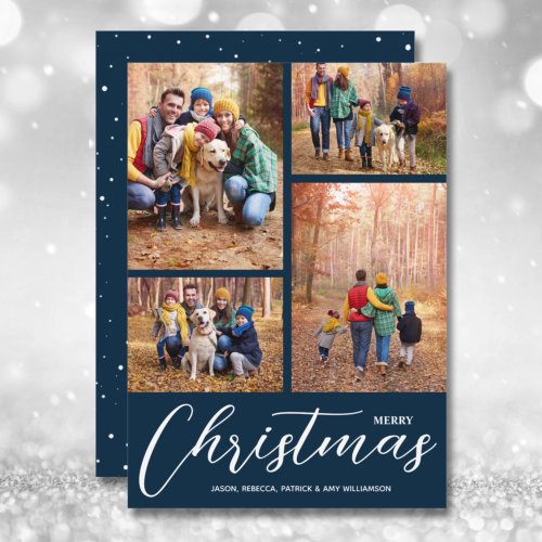 Merry Christmas Collage Multi_Photo Navy Blue Holiday Card